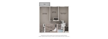 A diagram of a house layout with a living room, bedrooms, a kitchen/dining area, and a bathroom.