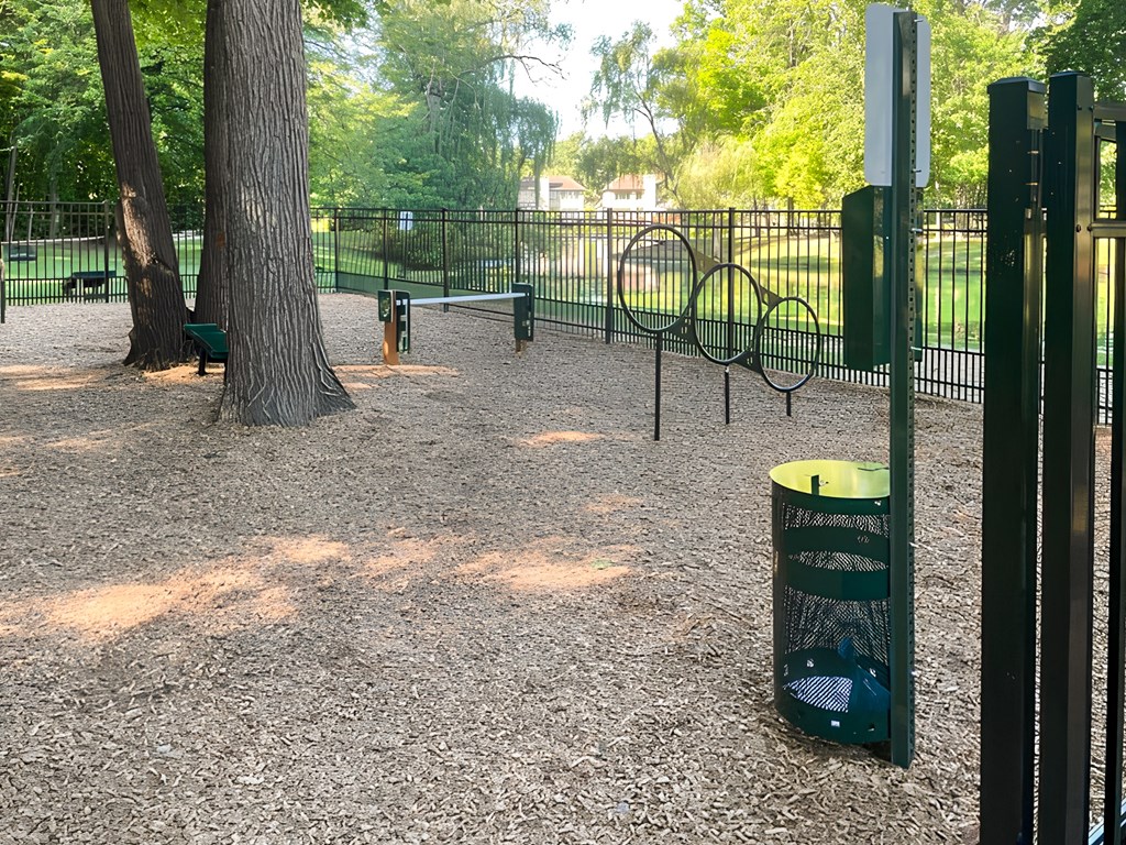 private fenced-in dog park with agility equipment