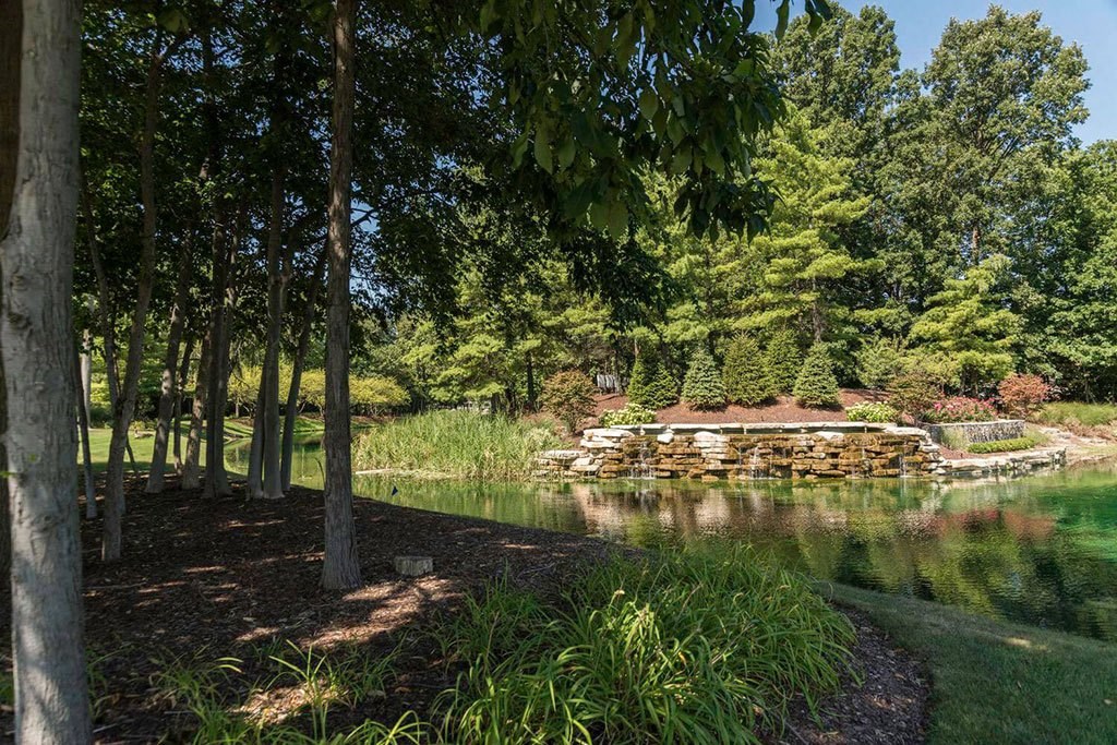 lush area by a lake on the Fairlane Woods property in Dearborn, MI