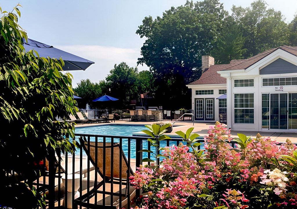 private swimming pool outside the clubhouse of Fairlane Woods in Dearborn, MI