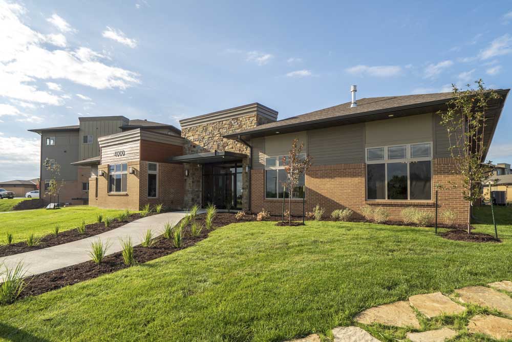 Clubhouse exterior at 360 at Jordan West best new apartments West Des Moines IA 50266