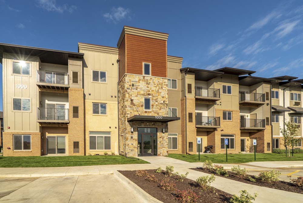 Exterior view of private entrances at 360 at Jordan West best new apartments West Des Moines IA 50266