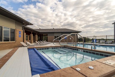 Hot tub and swimming pool at 360 at Jordan West best new apartments West Des Moines IA 50266