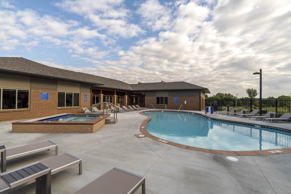 Resort-style swimming pool at 360 at Jordan West best new apartments West Des Moines IA 50266
