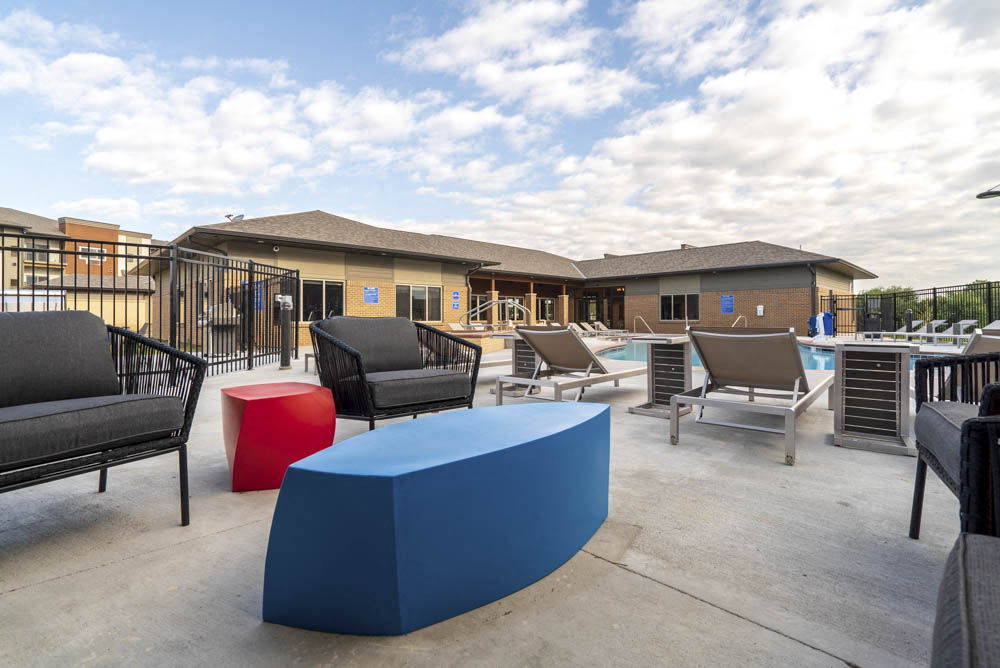 Outdoor lounge at 360 at Jordan West best new apartments West Des Moines IA 50266