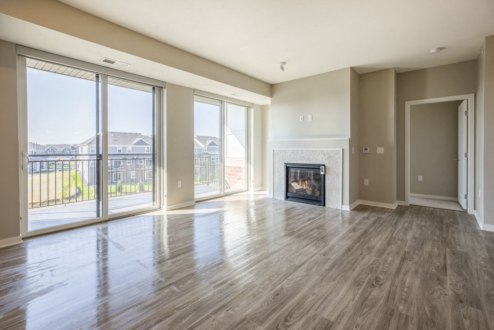 Fireplace in premium design scheme at Ascend at Woodbury new luxury apartments in Woodbury MN 55129