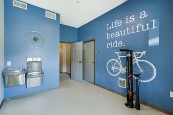 Easily give your bike a tune-up in our bicycle repair station.