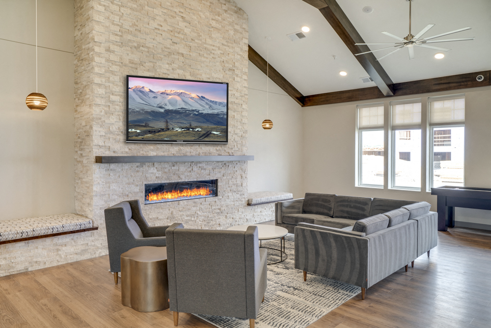 TV lounge in clubhouse at Ascend at Woodbury new luxury apartments in Woodbury MN 55129