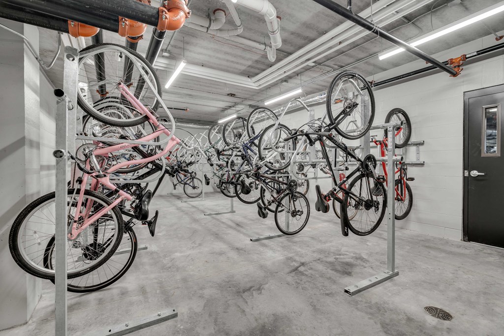 Indoor bike storage racks at Aspire at CityPlace Woodbury MN 55125