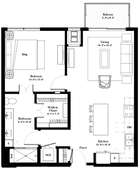 Signature Aster (A7.1s) floor plan with 1 bedroom and 1 bathroom at Aspire at CityPlace luxury residences in Woodbury MN 55125