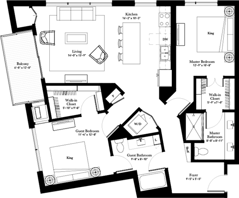 Goldenrod (B12) floor plan with 2 bedrooms and 2 bathrooms at Aspire at CityPlace luxury residences in Woodbury MN 55125