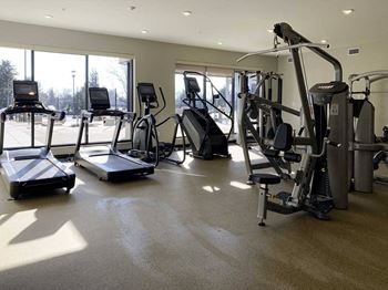 a fitness center with treadmills, elliptical machines, and other exercise equipment
