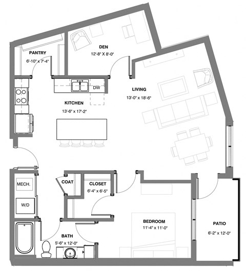 Bison 1 bedroom with den apartment