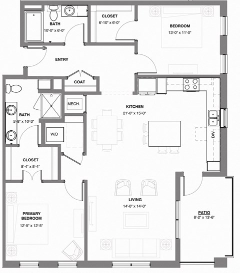 Meadow two bedroom apartment floor plan