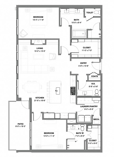 floor plan of two bedroom penthouse
