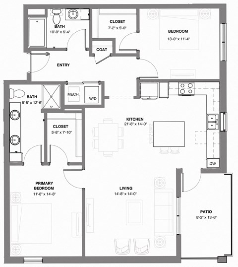 Prairie two bedroom apartment floor plan