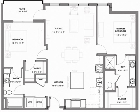 Timber two bedroom apartment floor plan