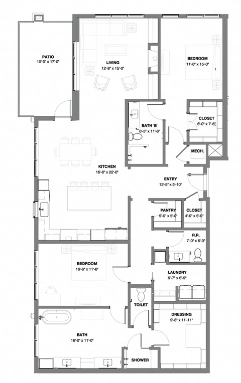 floor plan of two bedroom penthouse