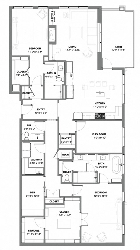 floor plan of two bedroom penthouse