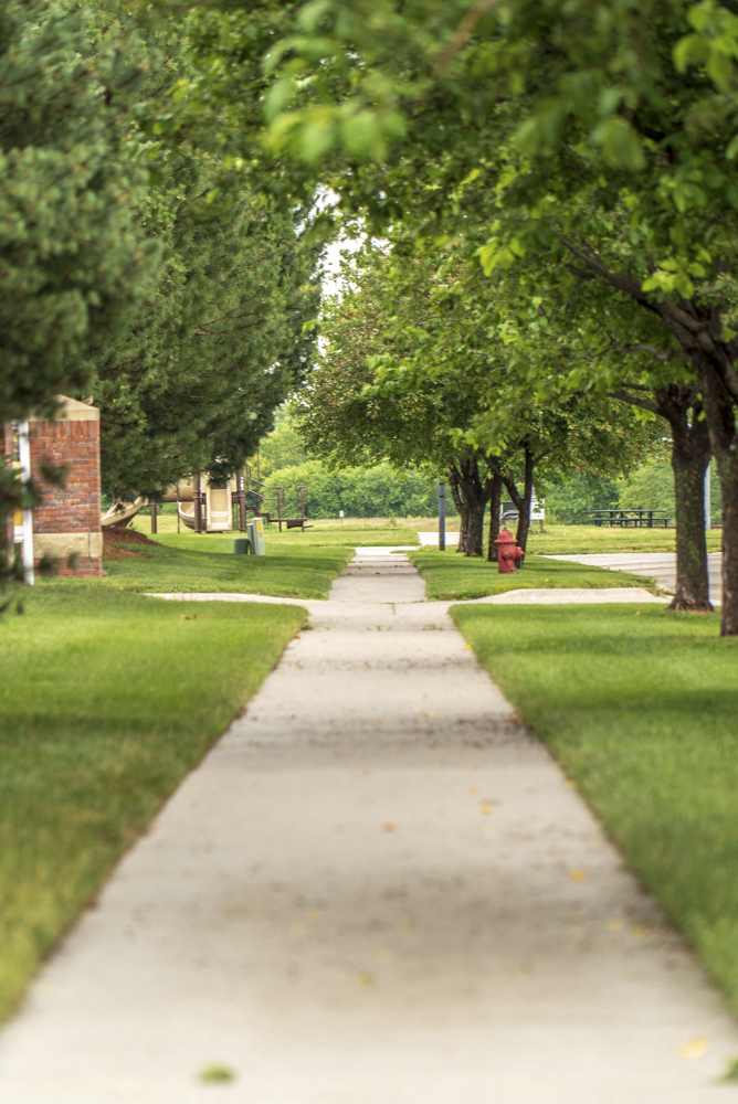 View of the sidewalk in Cascade Pines neighborhood in Lincoln NE