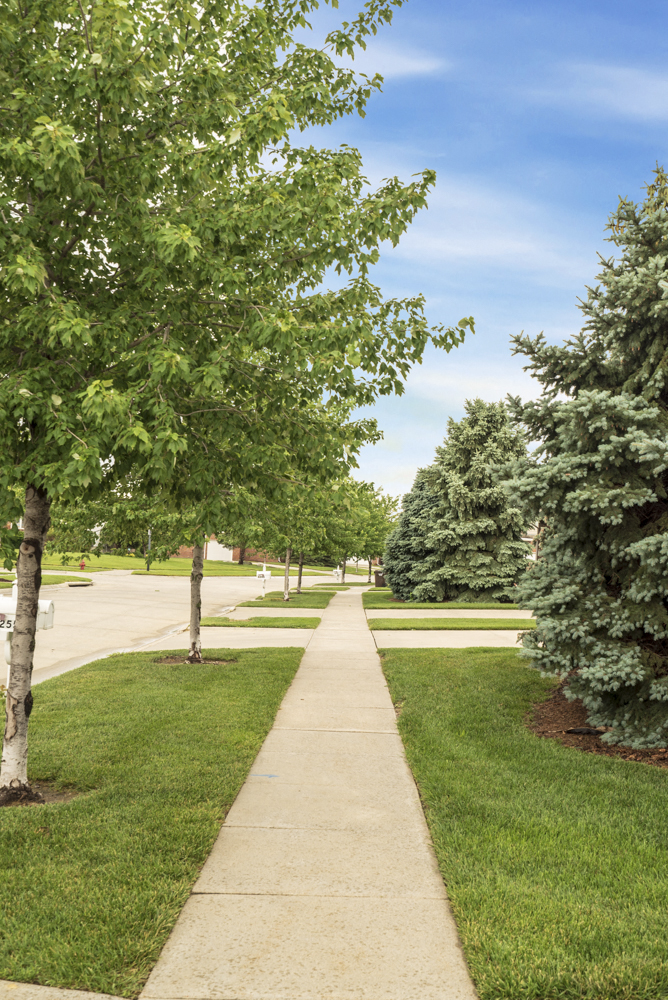 View of the sidewalk in Cascade Pines neighborhood in Lincoln NE