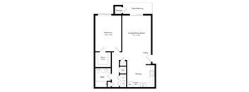 the 1-bedroom Colfax floorplan at the Fountain Glen Apartments in North Lincoln, NE