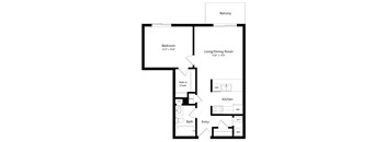 the 1-bedroom Frontier floorplan at the Fountain Glen Apartments in North Lincoln, NE