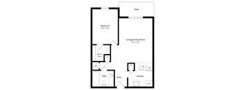the 1-bedroom Otoe floorplan at the Fountain Glen Apartments in North Lincoln, NE
