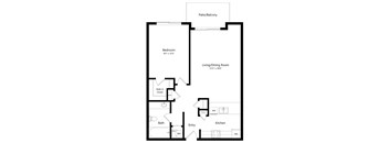 the 1-bedroom Sanders floorplan at the Fountain Glen Apartments in North Lincoln, NE