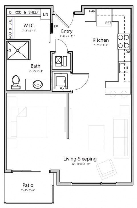 Element (A4.2) studio one bathroom at Haven at Uptown
