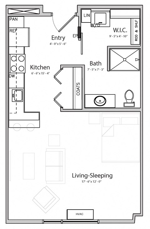 Harmony (A5) studio one bathroom at Haven at Uptown