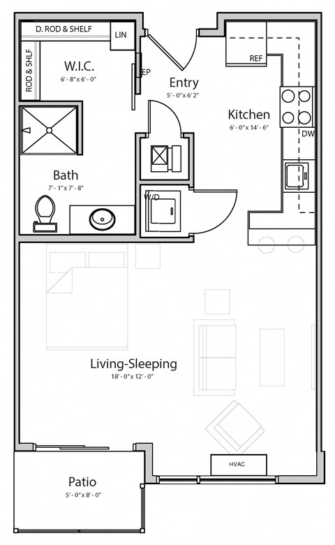 Nest (A2.2) studio one bathroom at Haven at Uptown