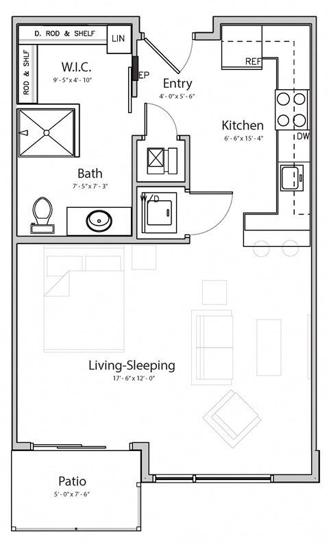 Nest (A2.1) studio one bathroom at Haven at Uptown