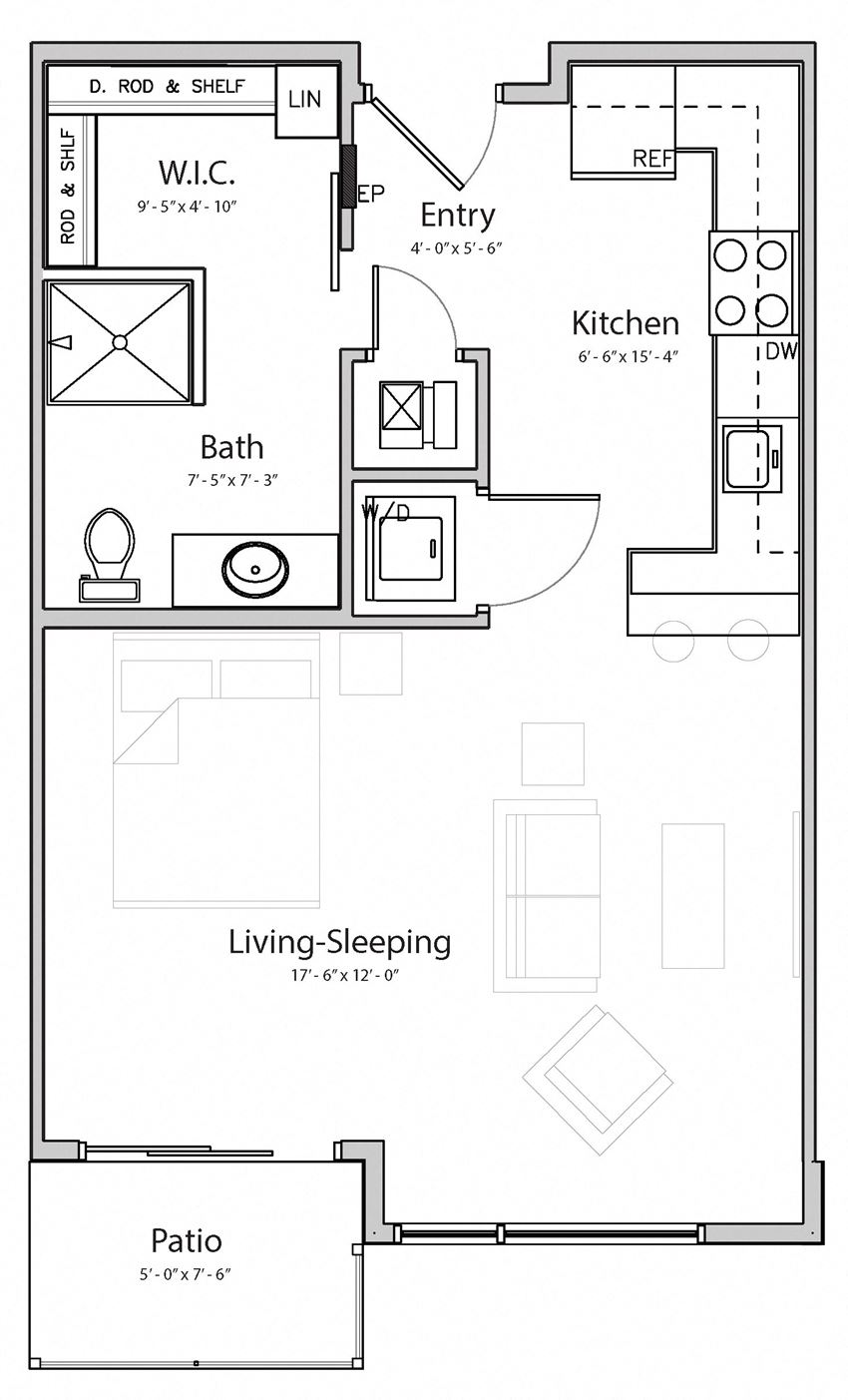 Nest (A2.2) studio one bathroom at Haven at Uptown