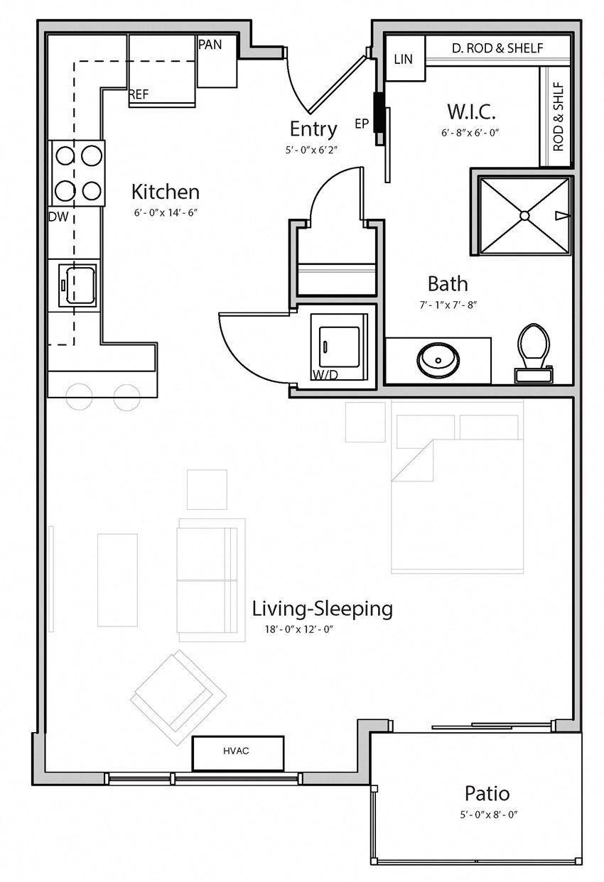 Nest (A2.3) studio one bathroom at Haven at Uptown