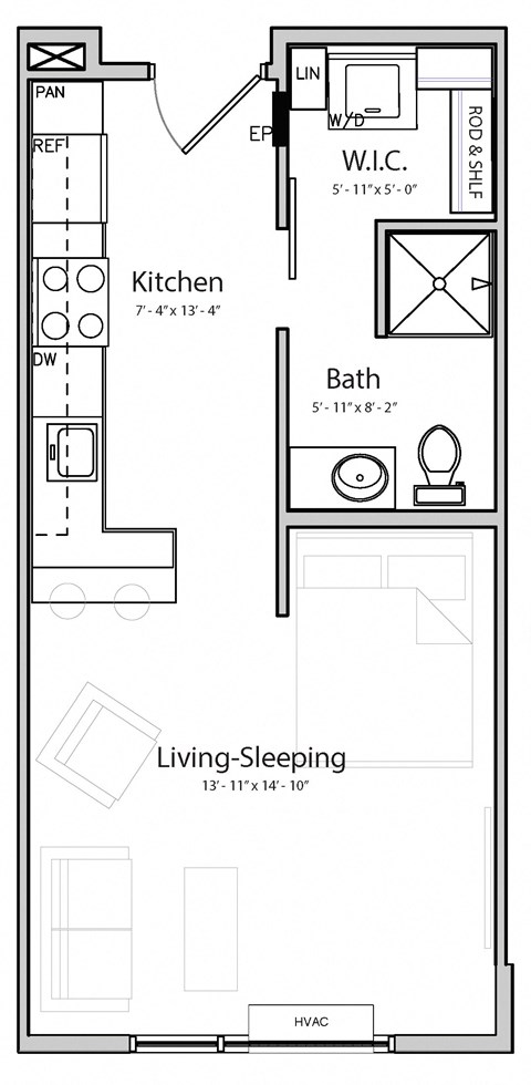 Zen (A1.2) studio one bathroom at Haven at Uptown