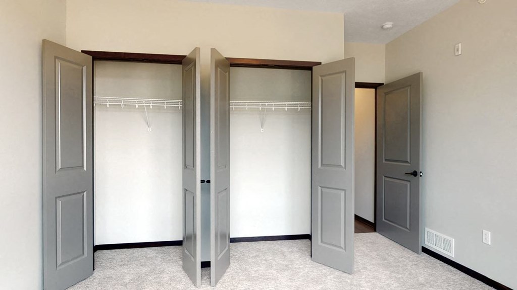 Closet space in the guest bedroom in the two bedroom Shine floor plan at Haven at Uptown in Lincoln, NE