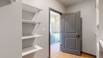 Large walk in closet attached to the master bathroom in the Shine floor plan at Haven at Uptown in Lincoln, NE