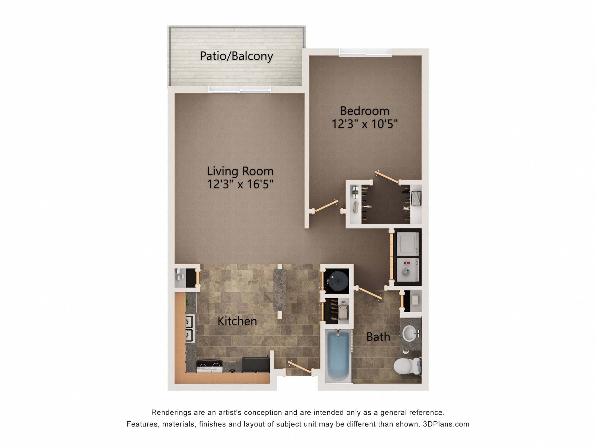 Maple one bedroom floorplan at highland view apartments
