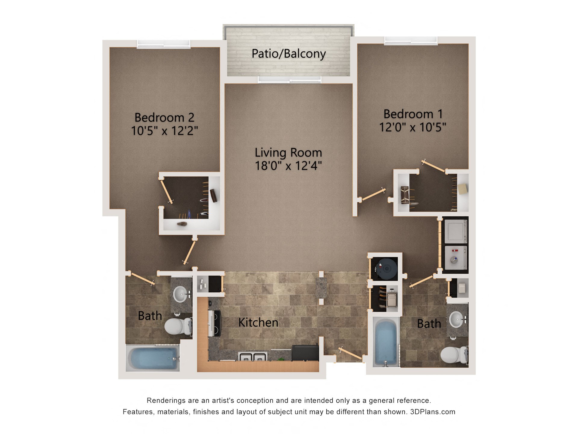 Cypress two bedroom floorplan at highland view apartments