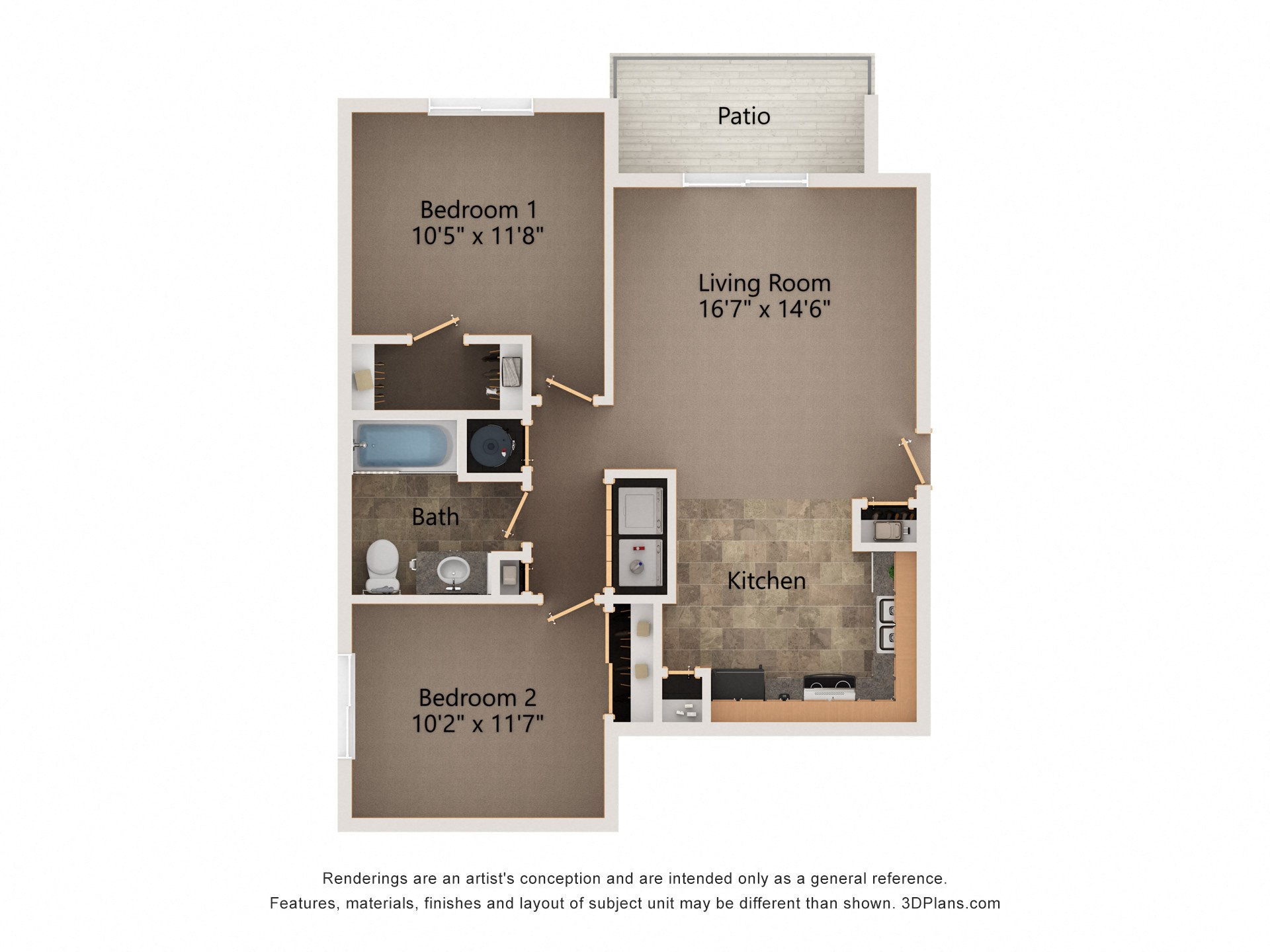 Linden two bedroom floorplan at highland view apartments