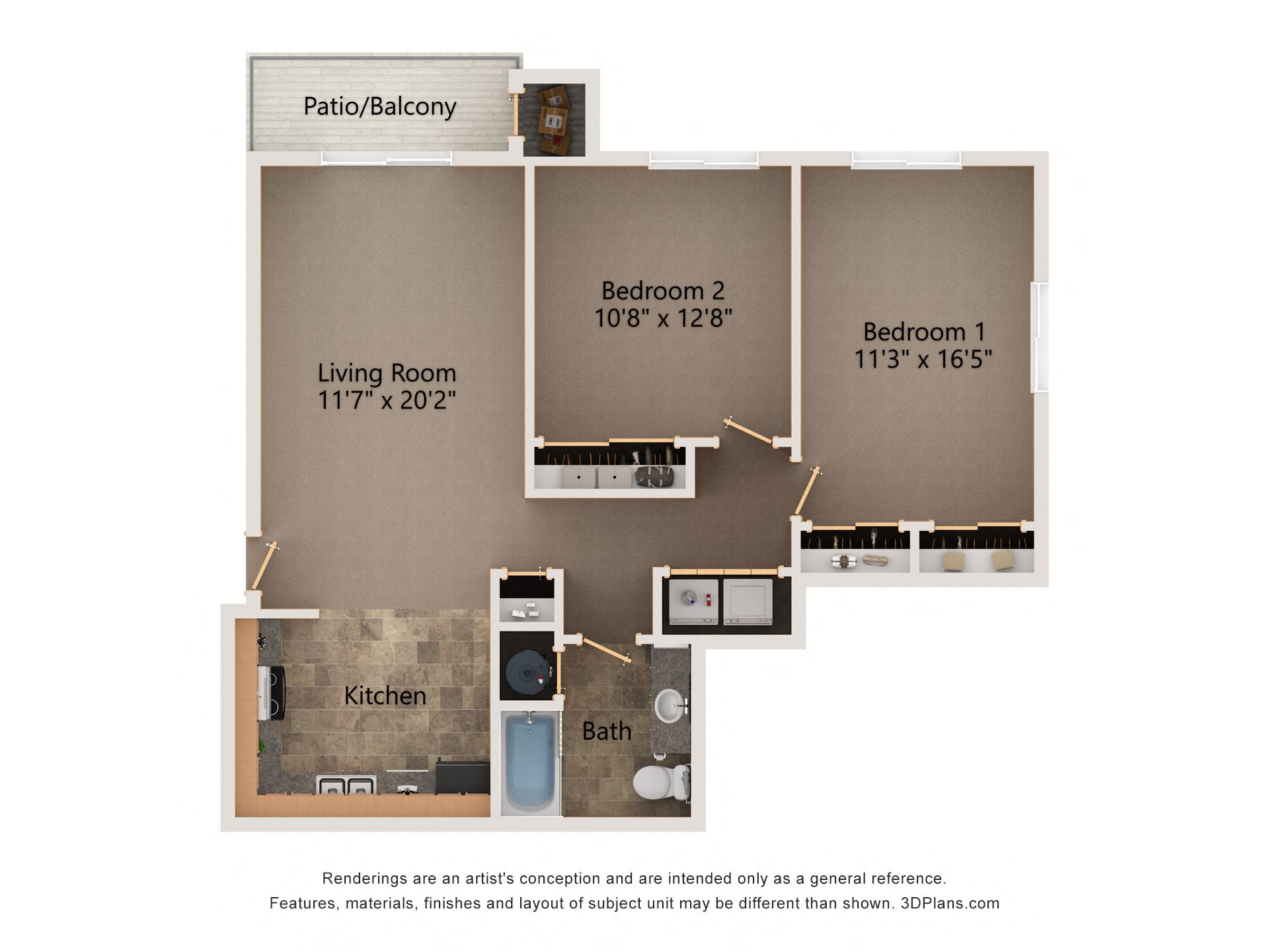 Oak two bedroom floorplan at highland view apartments