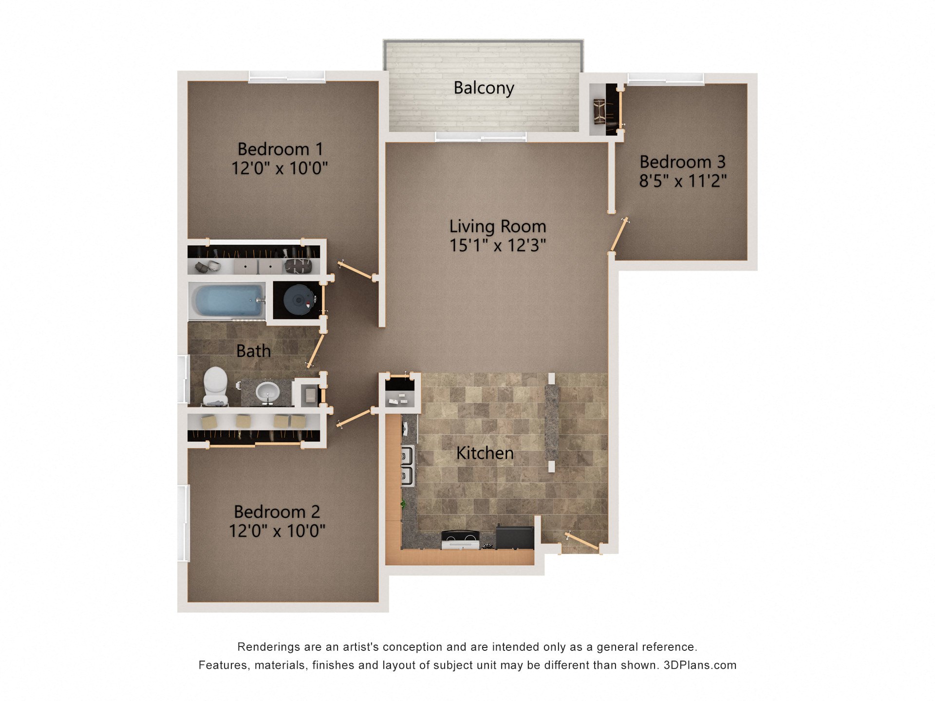 Sequoia two bedroom floorplan at highland view apartments