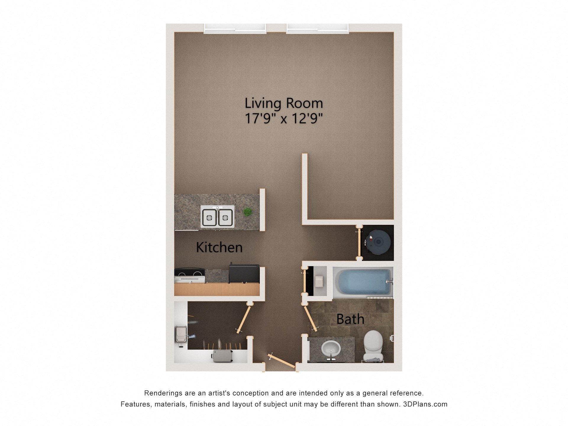 Bonsai studio floorplan at highland view apartments