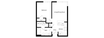 the one-bedroom Austin floor plan at Midtown Crossing Apartments in Omaha, NE