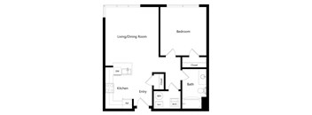 the one-bedroom Chicago floor plan at Midtown Crossing Apartments in Omaha, NE