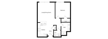 the one-bedroom Dallas floor plan at Midtown Crossing Apartments in Omaha, NE