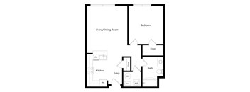 the one-bedroom Eugene floor plan at Midtown Crossing Apartments in Omaha, NE