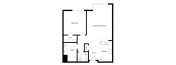 the one-bedroom Fresno floor plan at Midtown Crossing Apartments in Omaha, NE