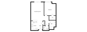 the one-bedroom Phoenix floor plan at Midtown Crossing Apartments in Omaha, NE